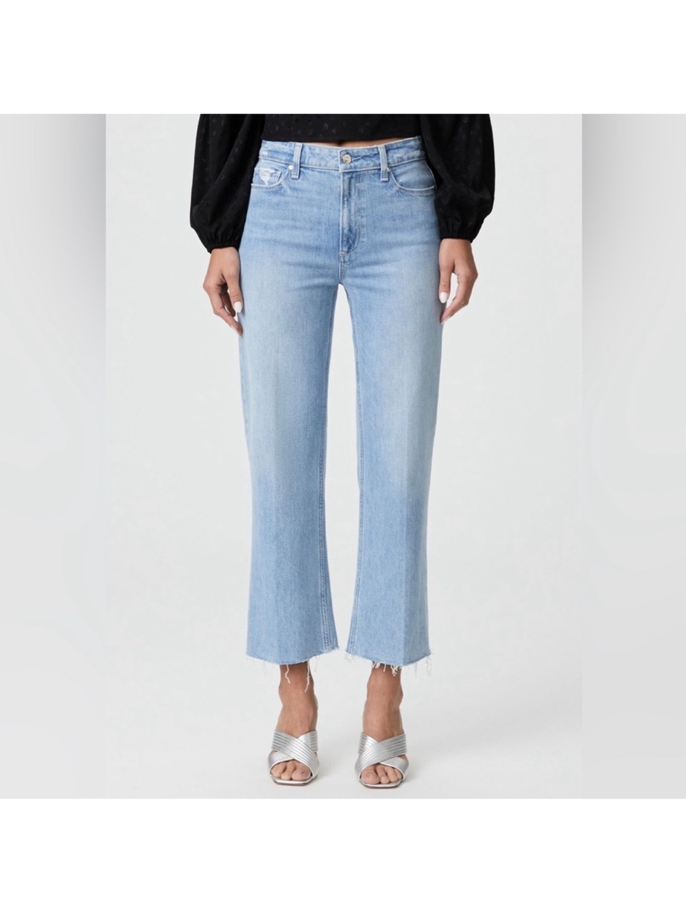 Paige Leenah Ankle Raw hem Light Wash Crop Flare Jeans - Women's 25